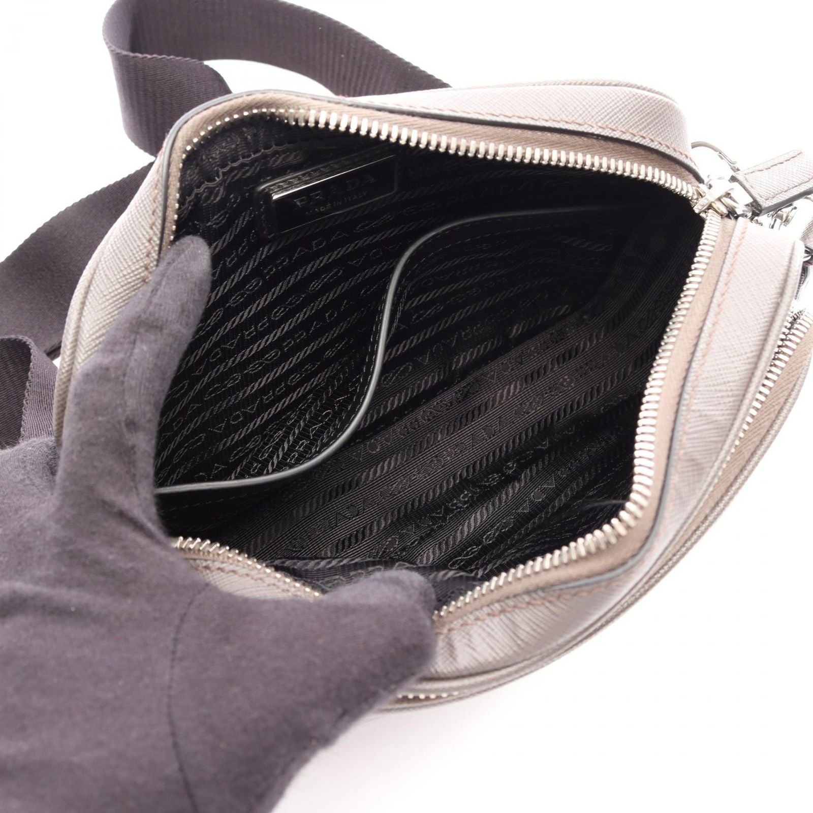 Prada Shoulder Bag Dark Gray Saffiano Leather Triangle Logo — view 3
