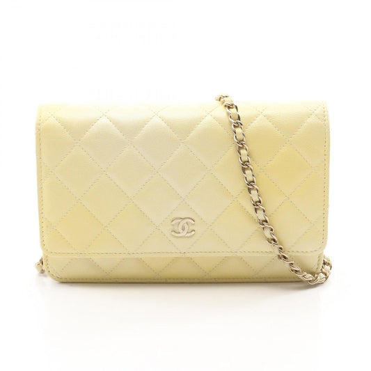Chanel Shoulder Bag Quilted Gradient Yellow Caviar Leather Chain Wallet