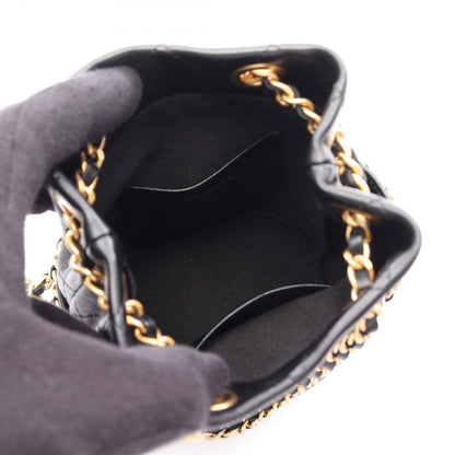 Chanel Shoulder Bag Quilted Drawstring Small Black Lambskin — view 3
