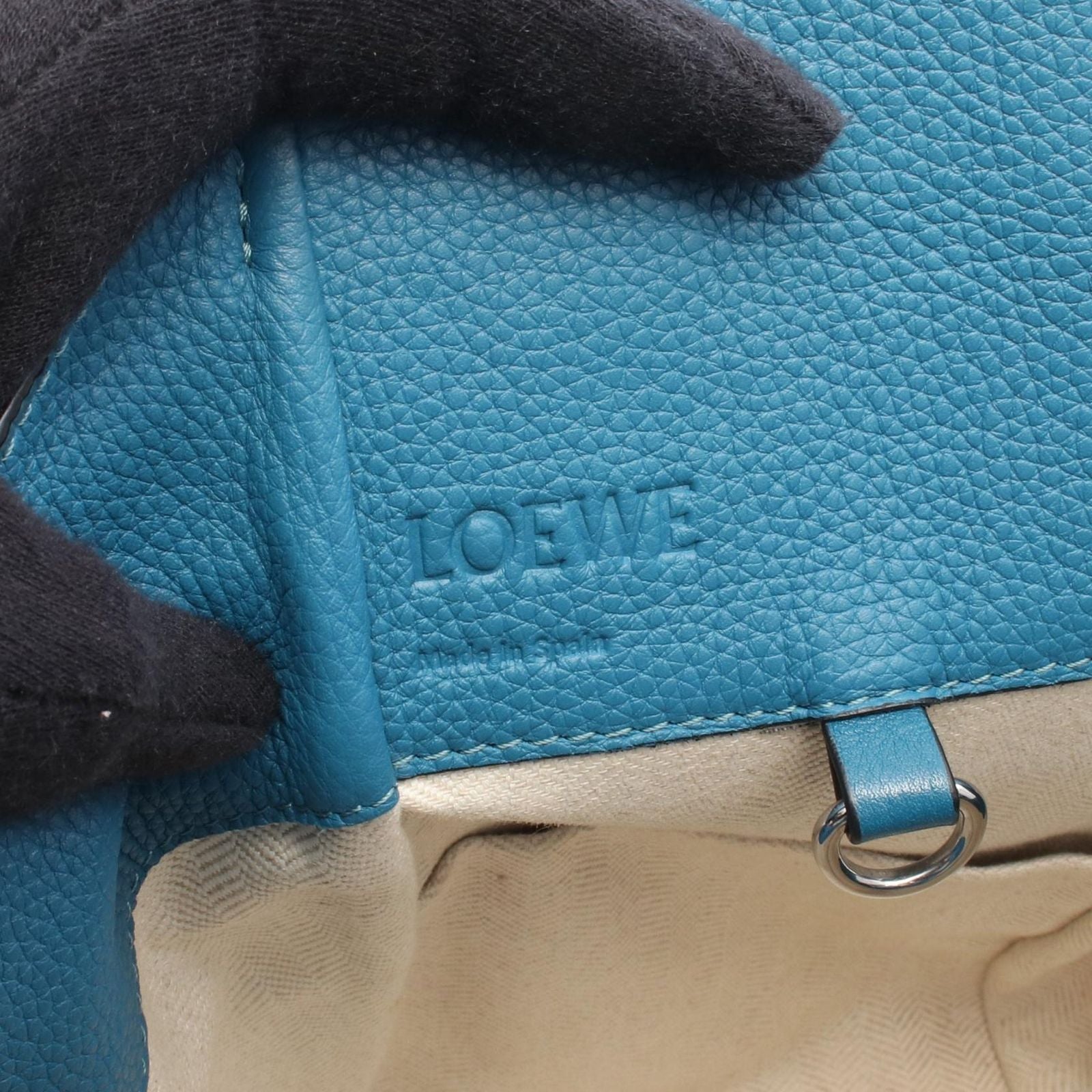 Loewe Handbag Hammock Drawstring Bag Small 2-Way Turquoise Blue Leather — view 4