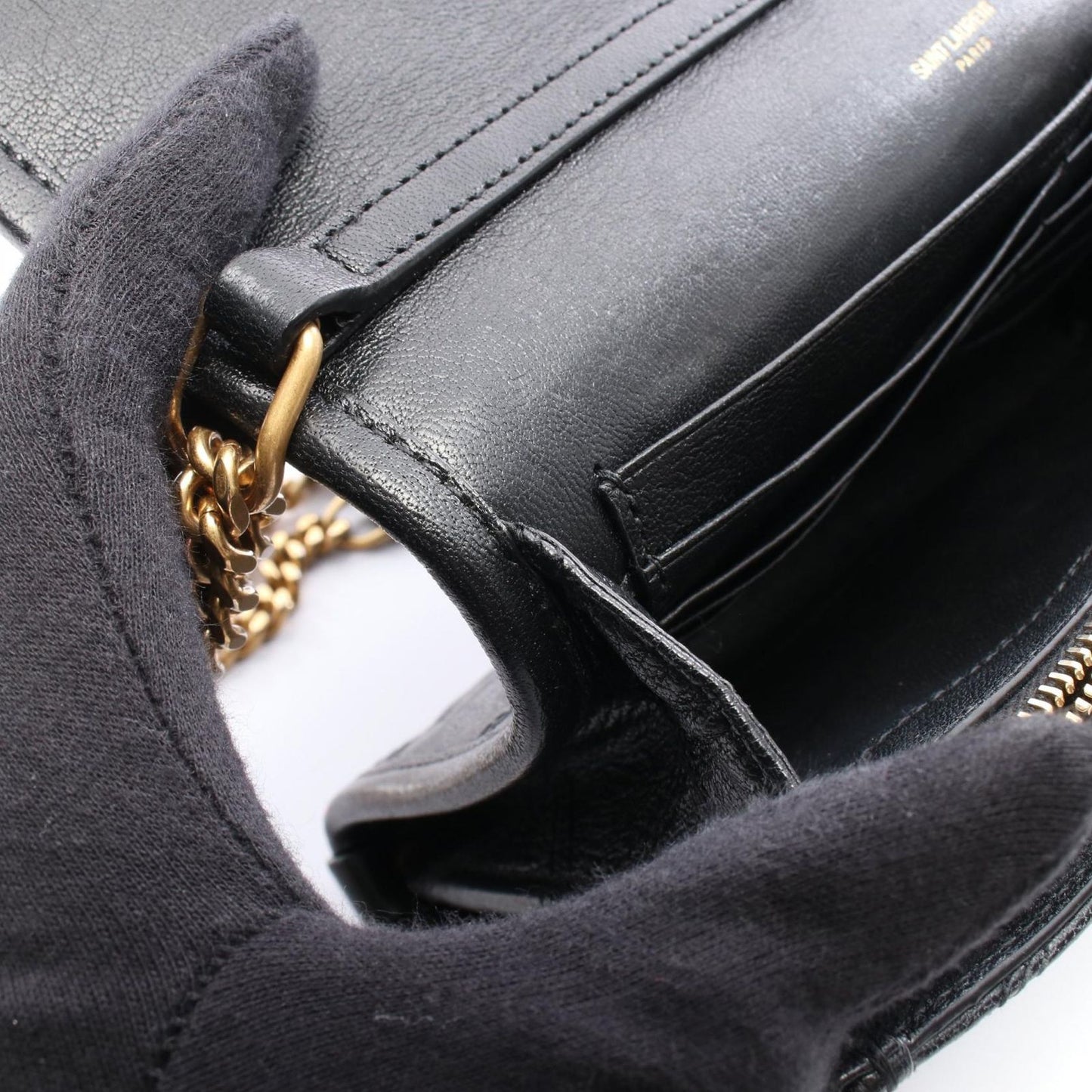 Saint Laurent Paris Shoulder Bag Becky Black Leather Chain Wallet — view 5