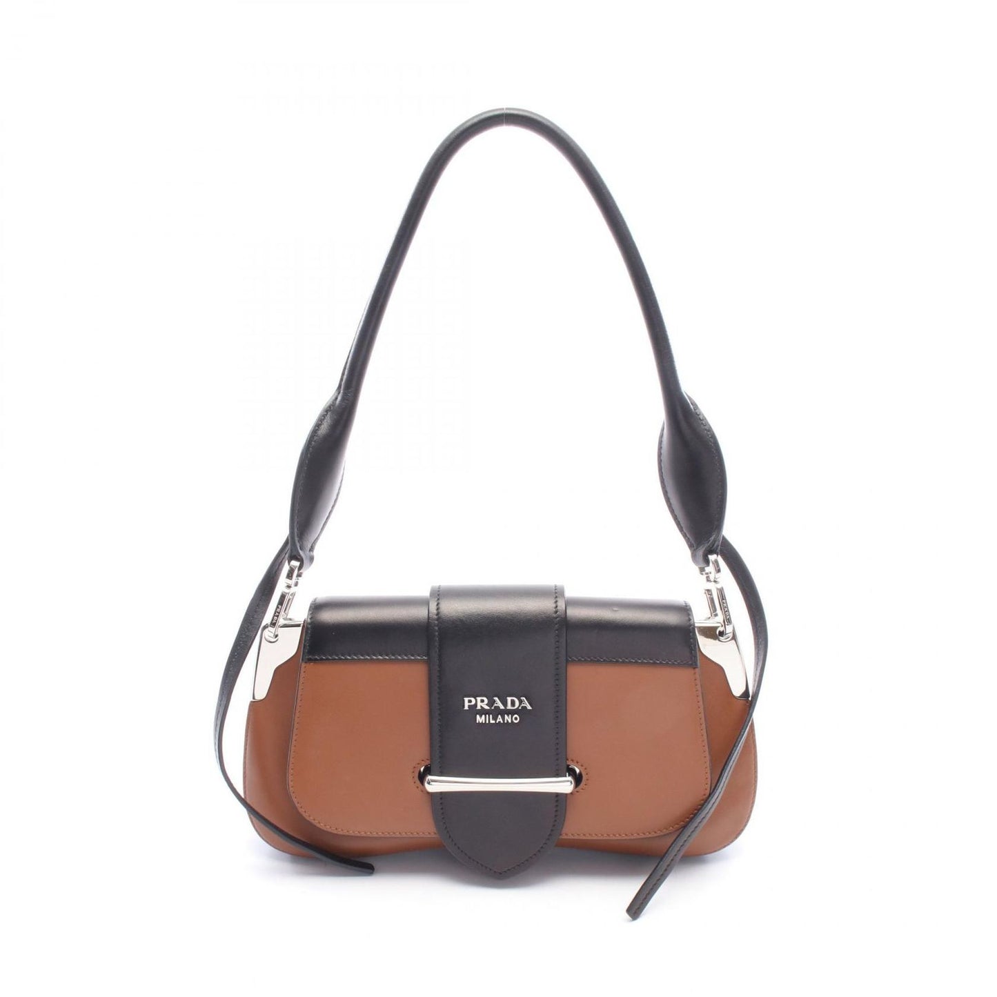Prada Shoulder Bag City Calf Brown Black Leather Sydney