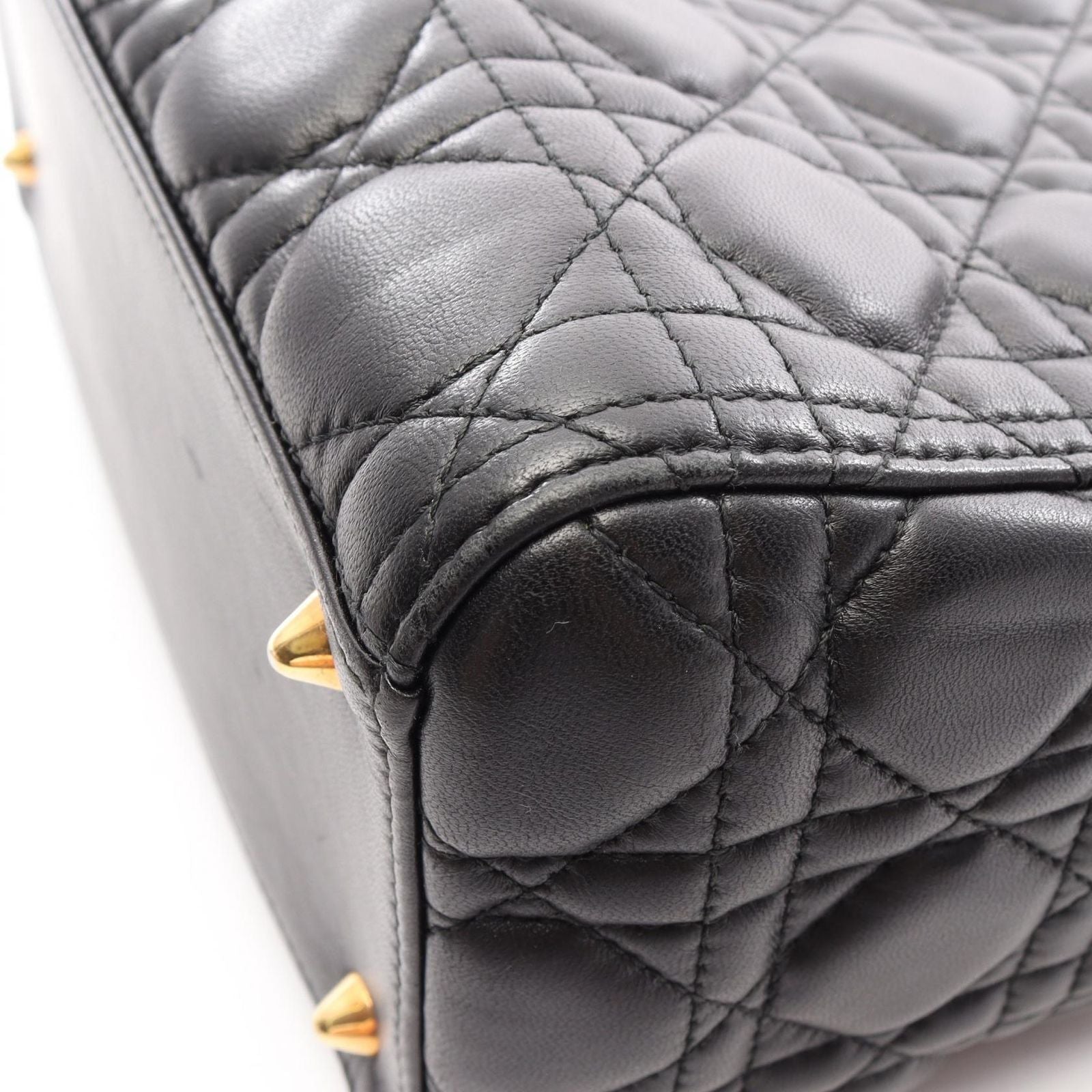 Dior Handbag Lady Dior Cannage 2-Way Black Leather Lady Dior Tote — view 7