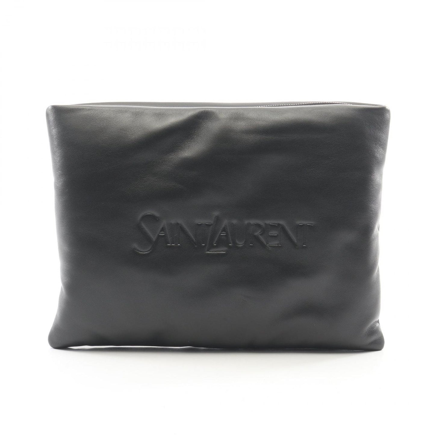 Saint Laurent Paris Clutch Puffy Pouch Black Leather Large