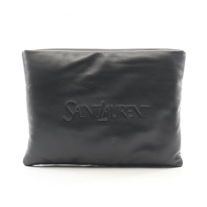 Saint Laurent Paris Clutch Puffy Pouch Black Leather Large