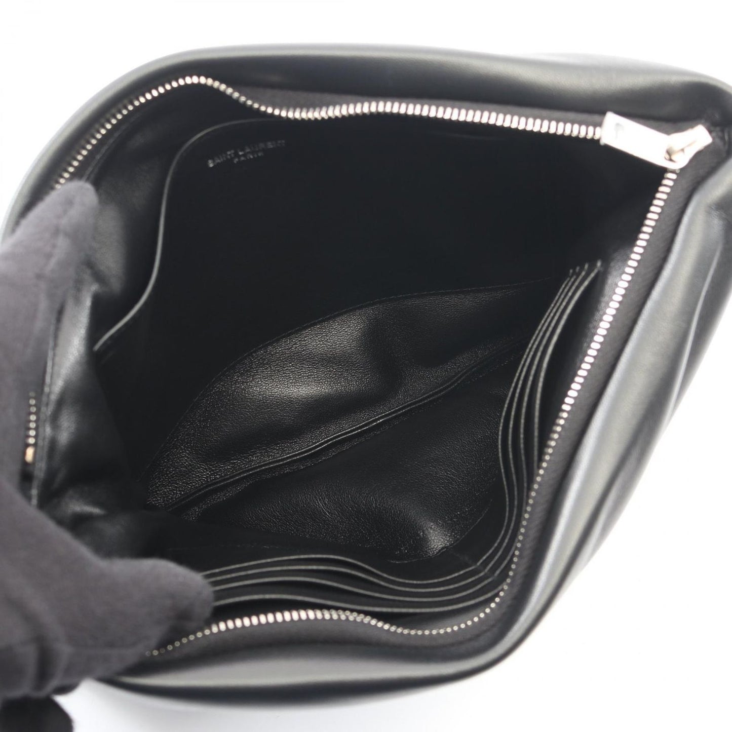 Saint Laurent Paris Clutch Puffy Pouch Black Leather Large — view 3