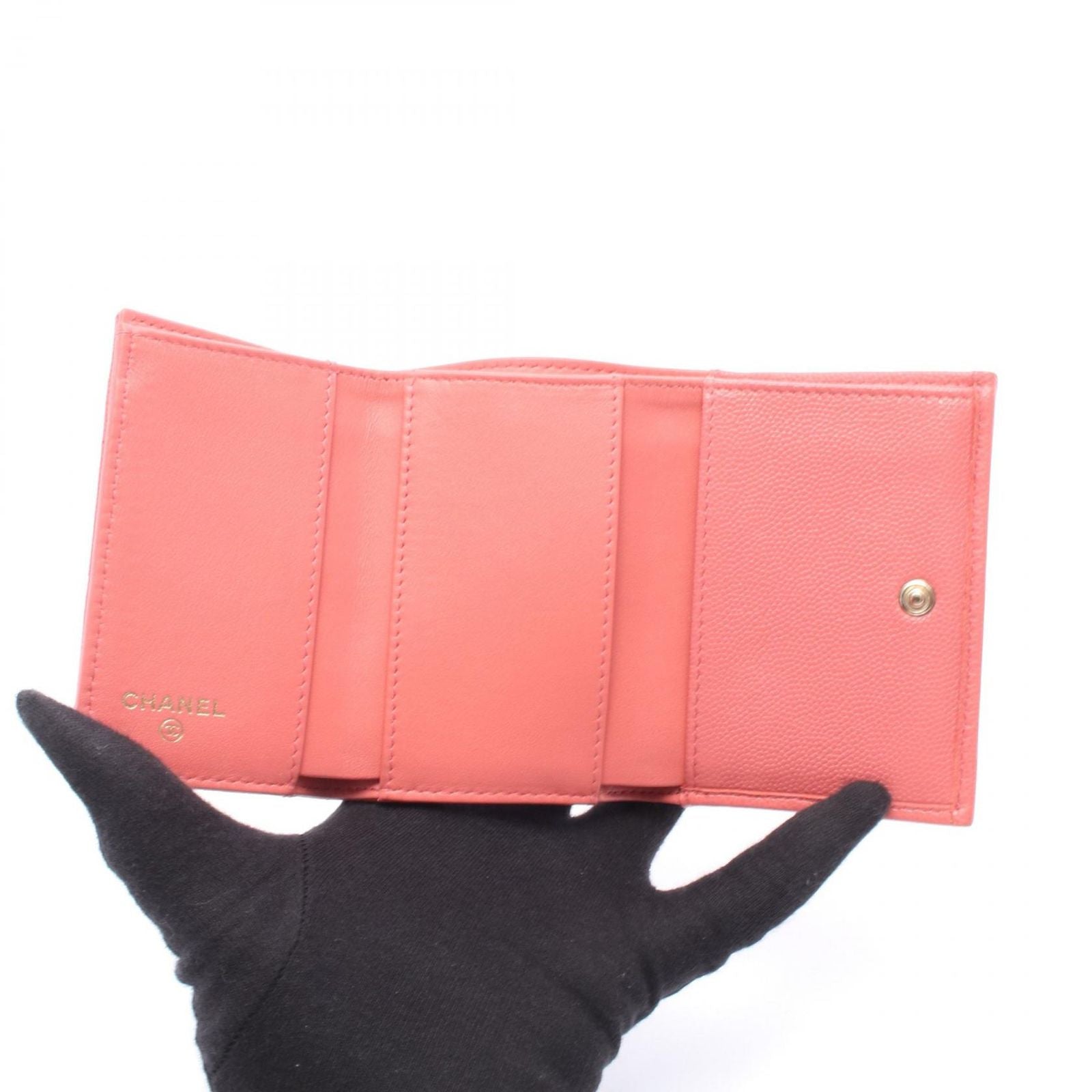 Chanel Trifold Wallet Classic Small Flap Quilted Pink Caviar Leather — view 3