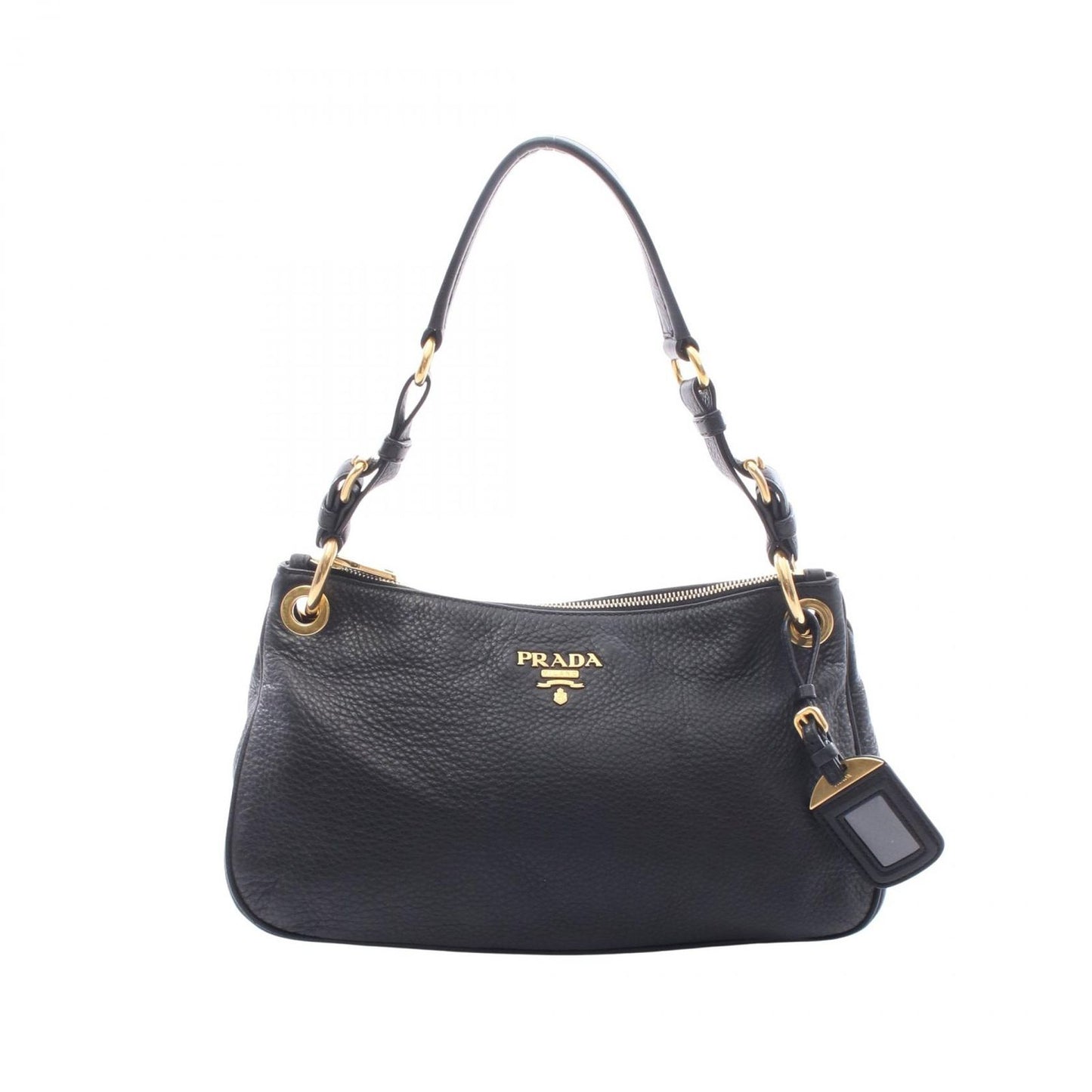 Prada Shoulder Bag Vitello Daino Black Leather Metal Logo