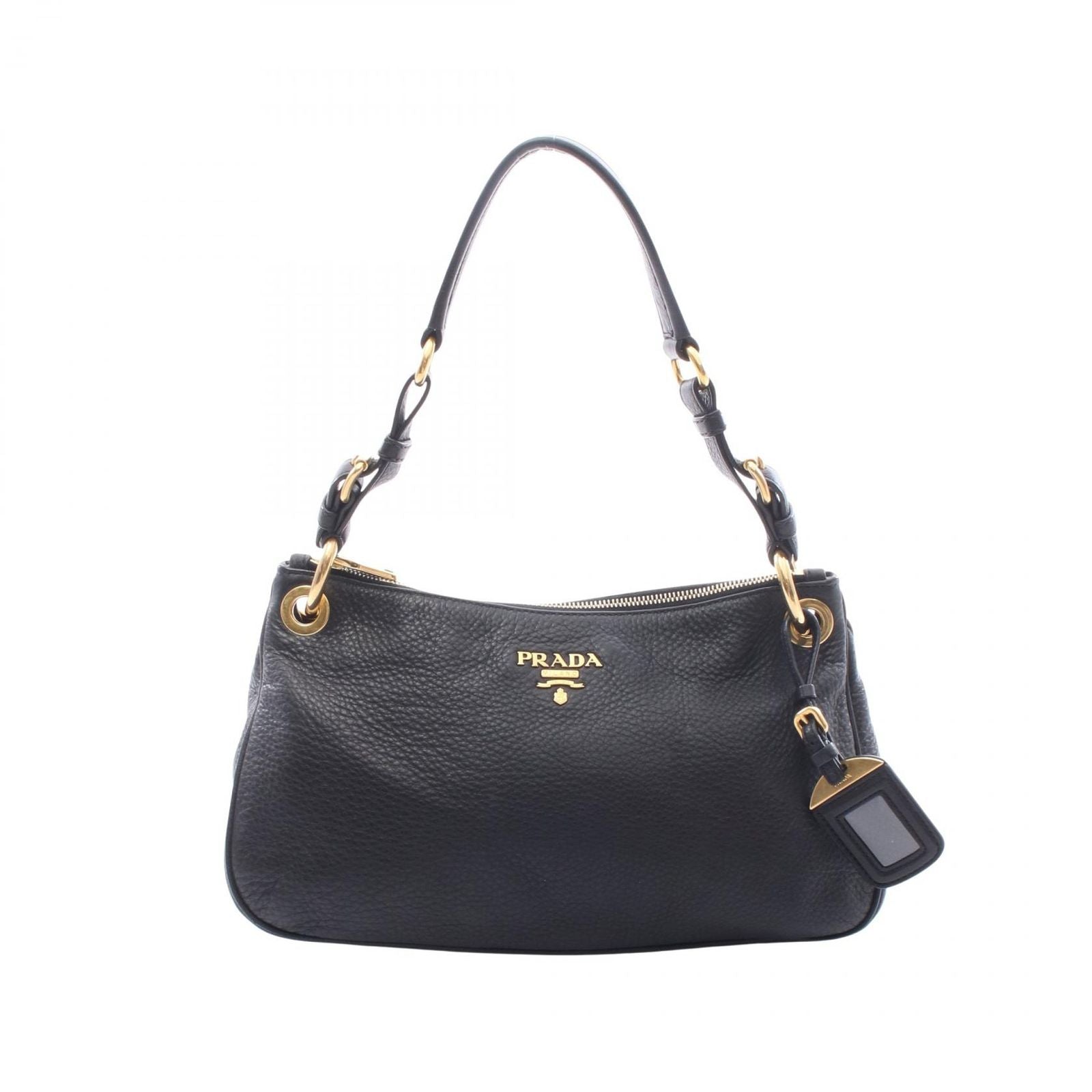 Prada Shoulder Bag Vitello Daino Black Leather Metal Logo
