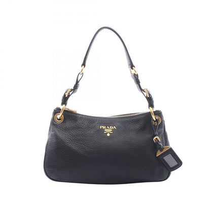 Prada Shoulder Bag Vitello Daino Black Leather Metal Logo