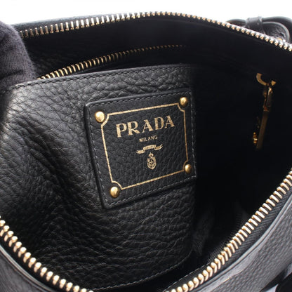 Prada Shoulder Bag Vitello Daino Black Leather Metal Logo — view 4