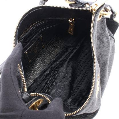 Prada Shoulder Bag Vitello Daino Black Leather Metal Logo — view 3