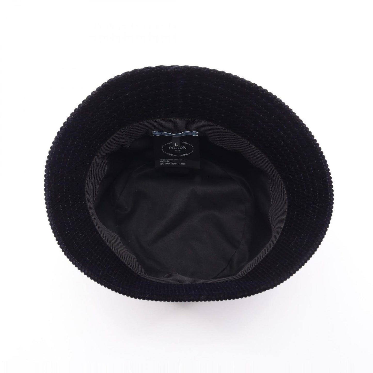 Prada Hat Triangle Plate Corduroy Bucket Navy — view 3