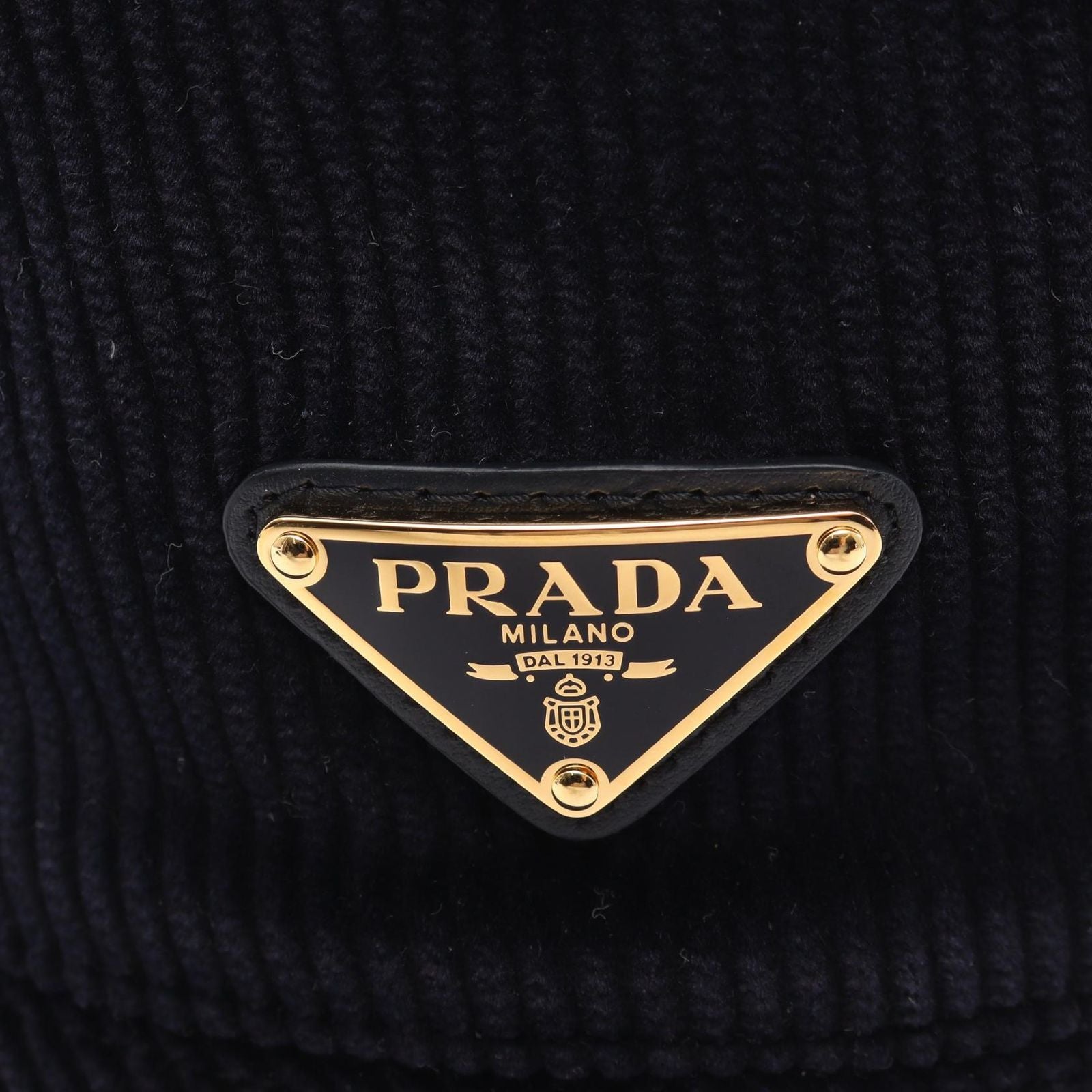 Prada Hat Triangle Plate Corduroy Bucket Navy — view 6