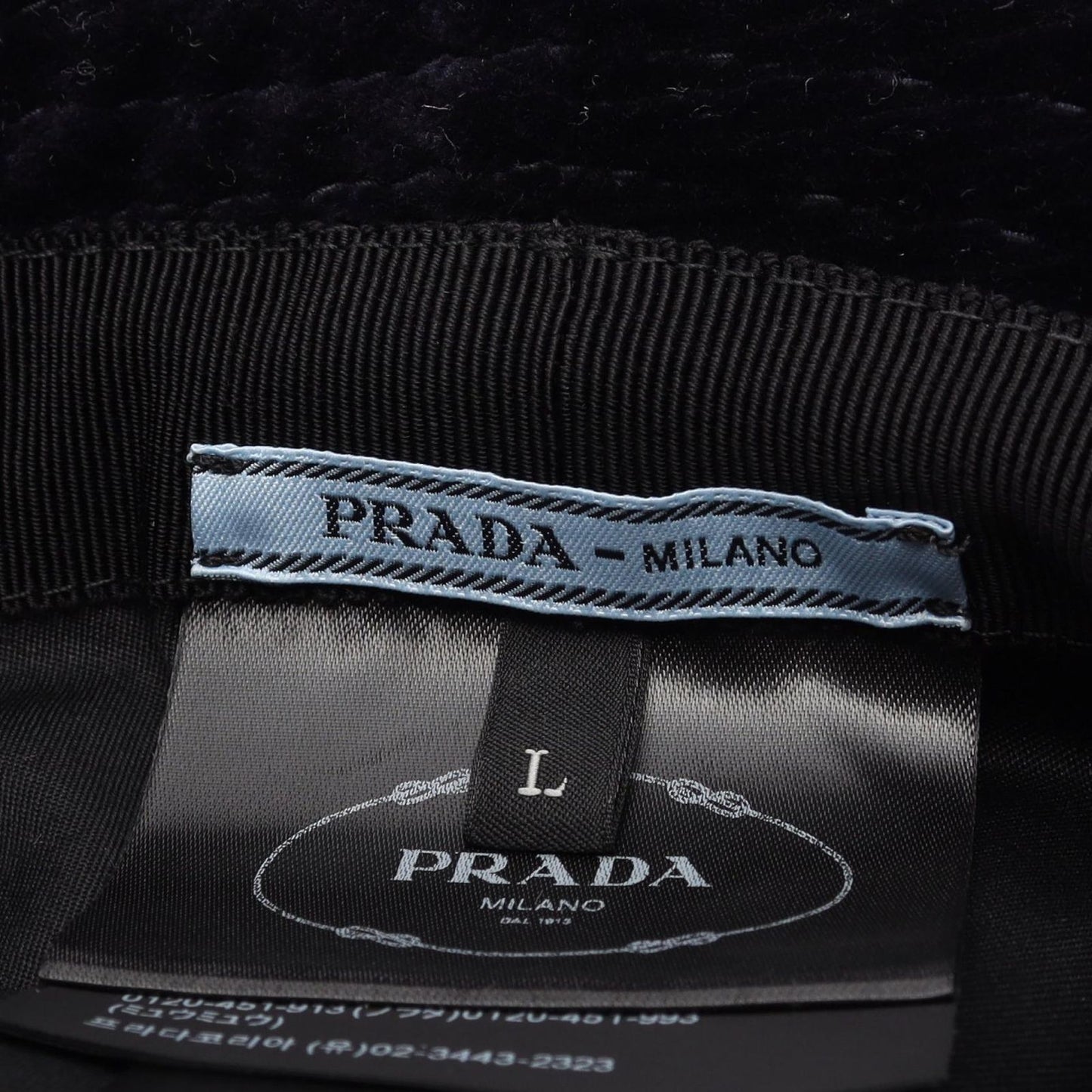 Prada Hat Triangle Plate Corduroy Bucket Navy — view 4