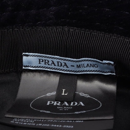 Prada Hat Triangle Plate Corduroy Bucket Navy — view 4