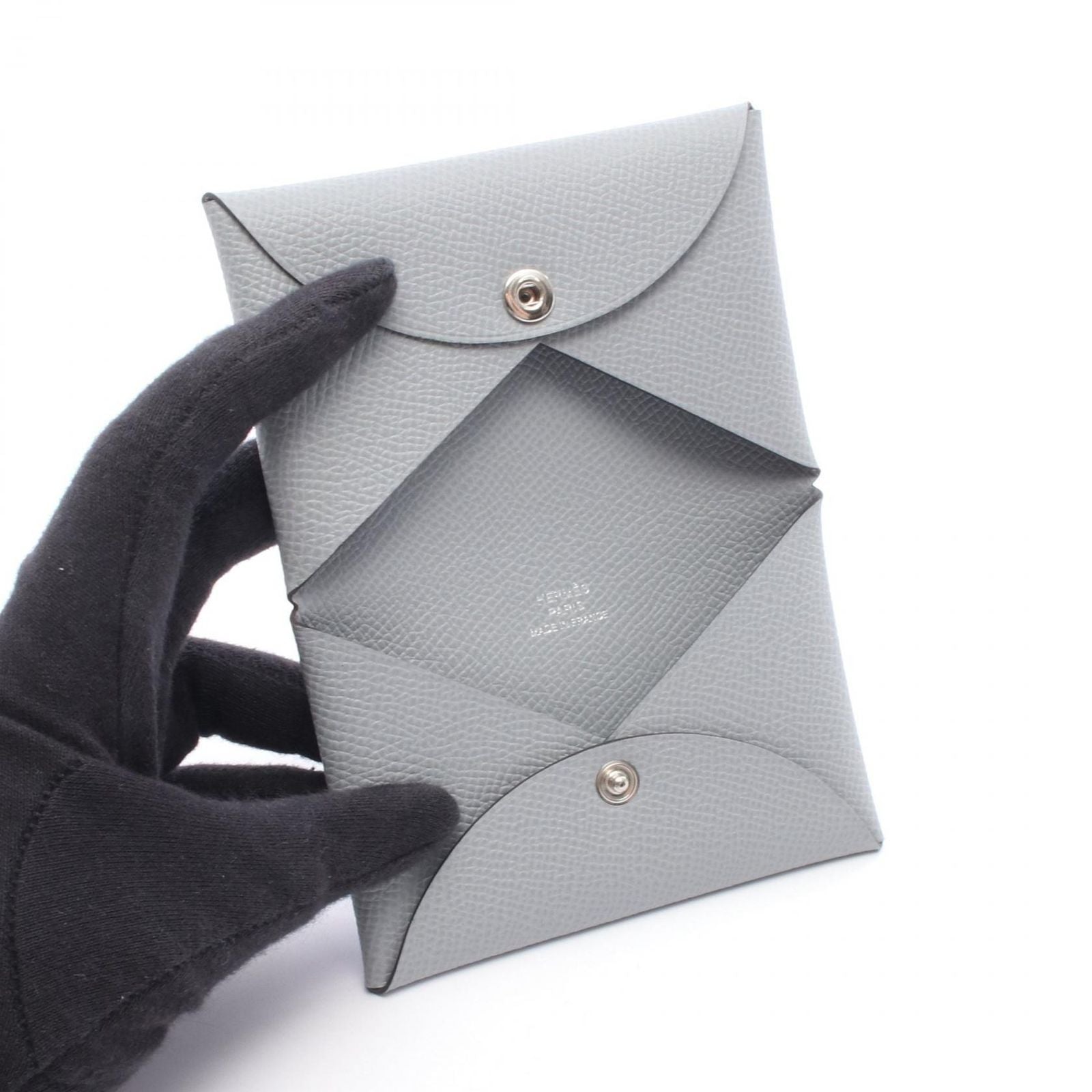 Hermes Coin Case Calvi Gris Perle Leather — view 3