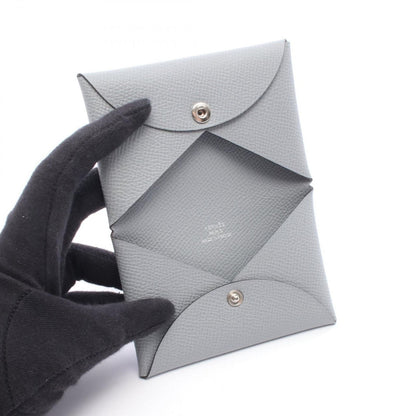 Hermes Coin Case Calvi Gris Perle Leather — view 3