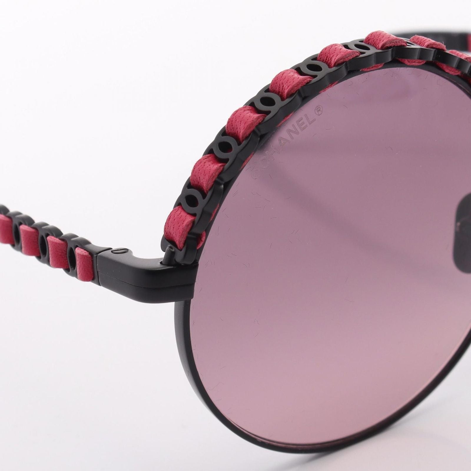 Chanel Sunglasses CC Logo Gradient Lens Round Leather Eyewear — view 7