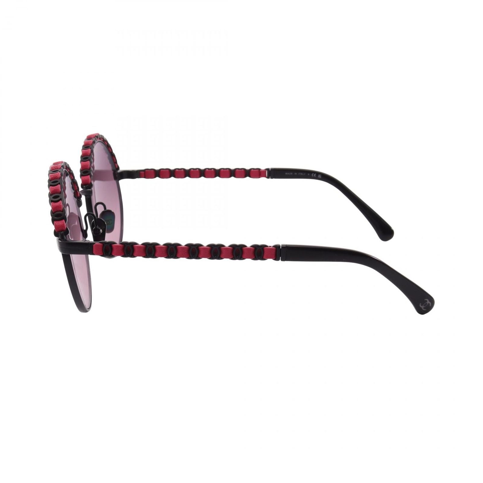 Chanel Sunglasses CC Logo Gradient Lens Round Leather Eyewear — view 3
