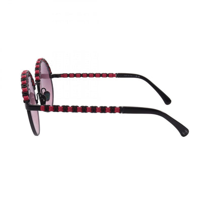 Chanel Sunglasses CC Logo Gradient Lens Round Leather Eyewear — view 3