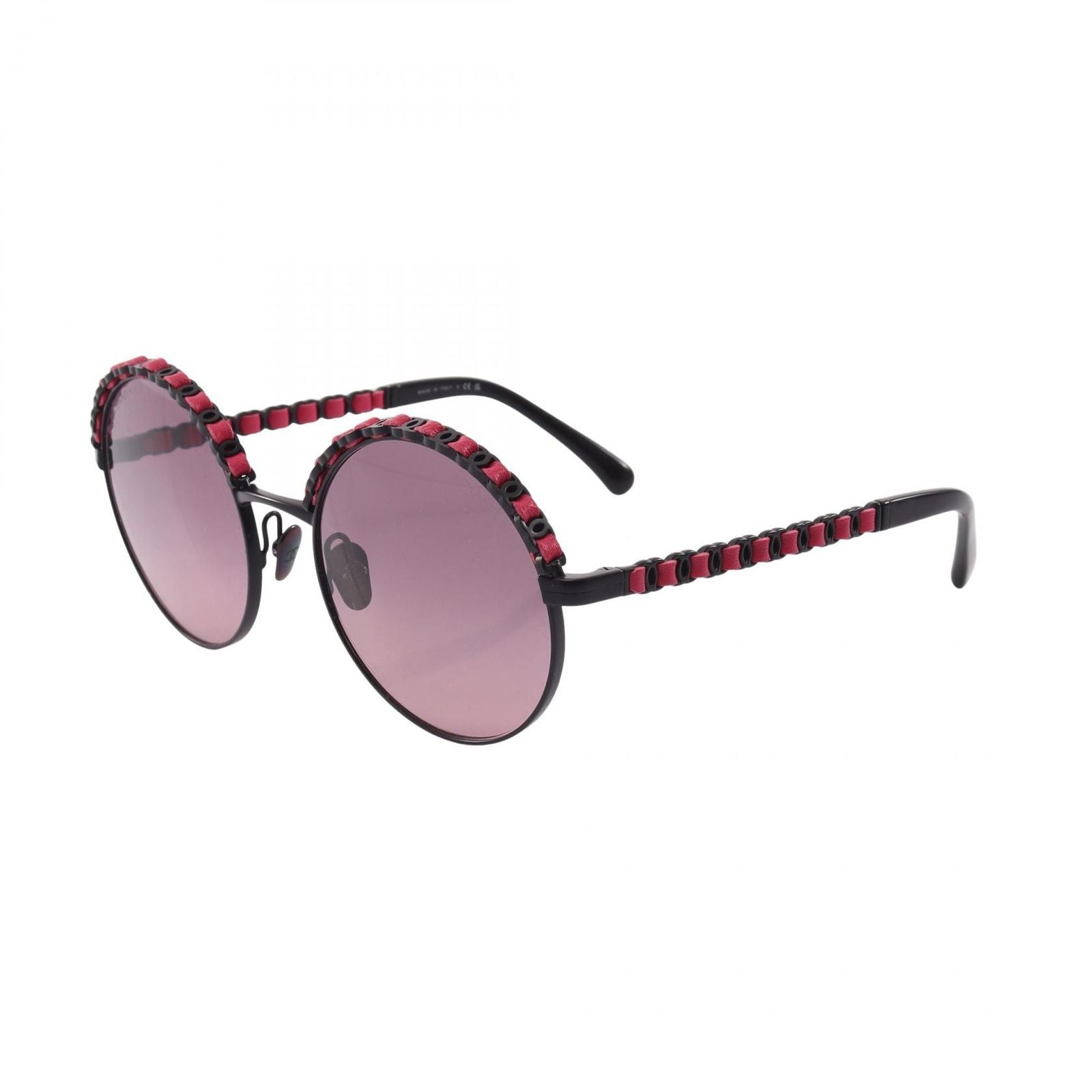 Chanel Sunglasses CC Logo Gradient Lens Round Leather Eyewear — view 2