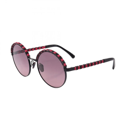 Chanel Sunglasses CC Logo Gradient Lens Round Leather Eyewear — view 2