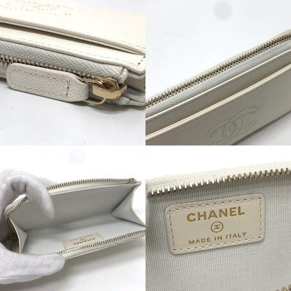 Chanel Card Case CC Logo Wallet Coin Purse Caviar Leather White — view 8