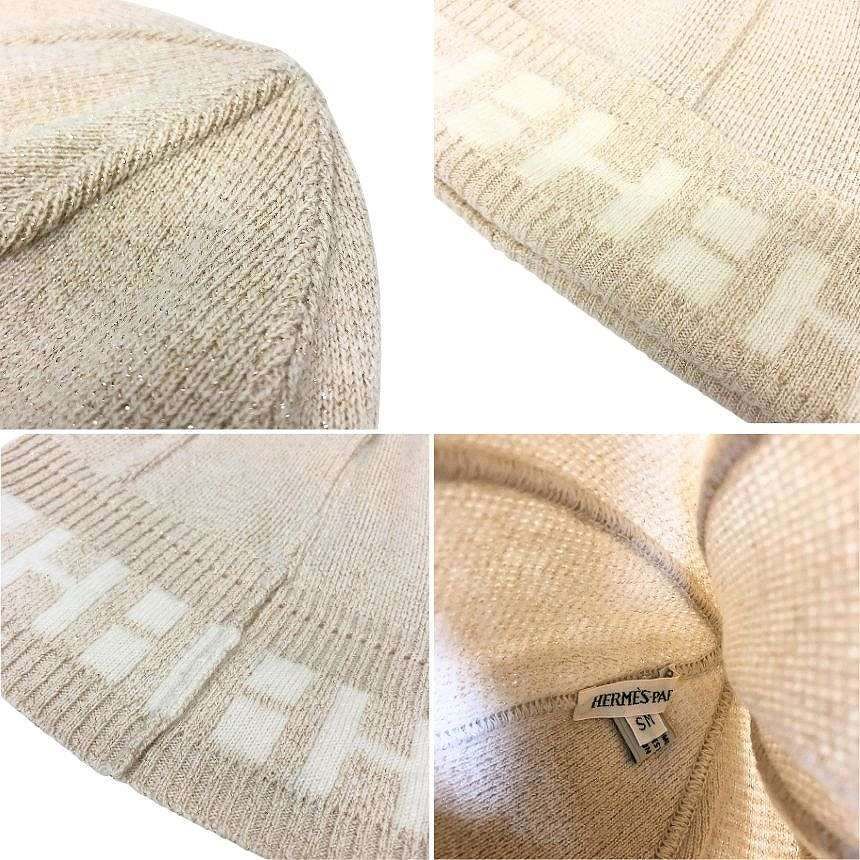 Hermes Knit Cap Hat Beanie Cashmere Logo Beige SM Martin Margiela Era New — view 3