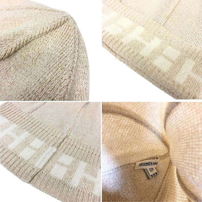 Hermes Knit Cap Hat Beanie Cashmere Logo Beige SM Martin Margiela Era New — view 3