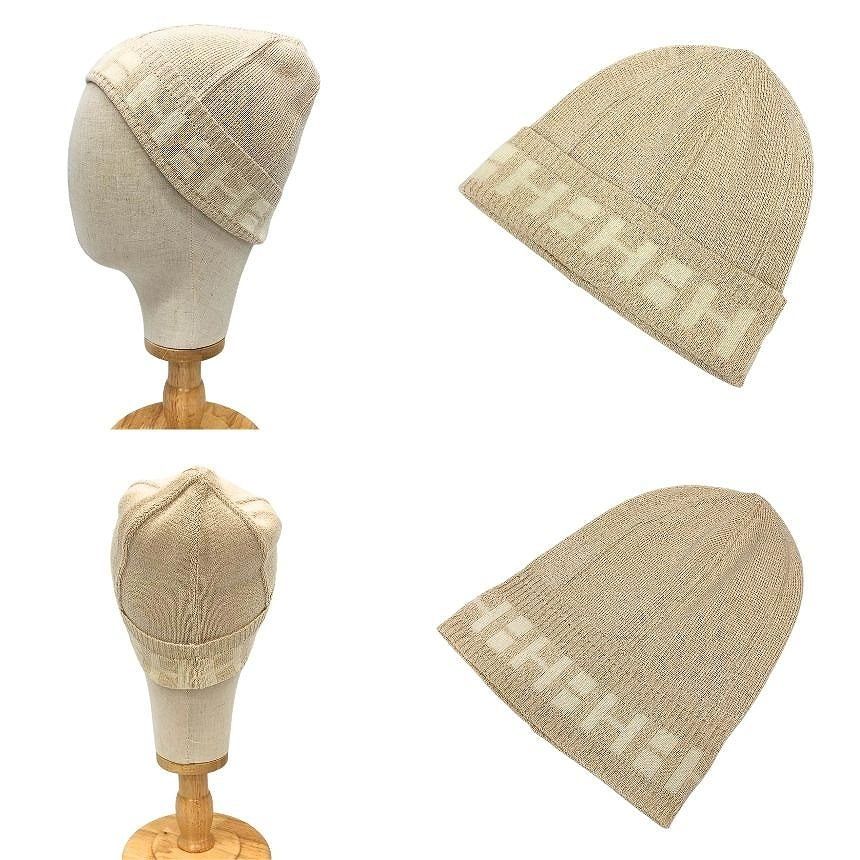 Hermes Knit Cap Hat Beanie Cashmere Logo Beige SM Martin Margiela Era New — view 2