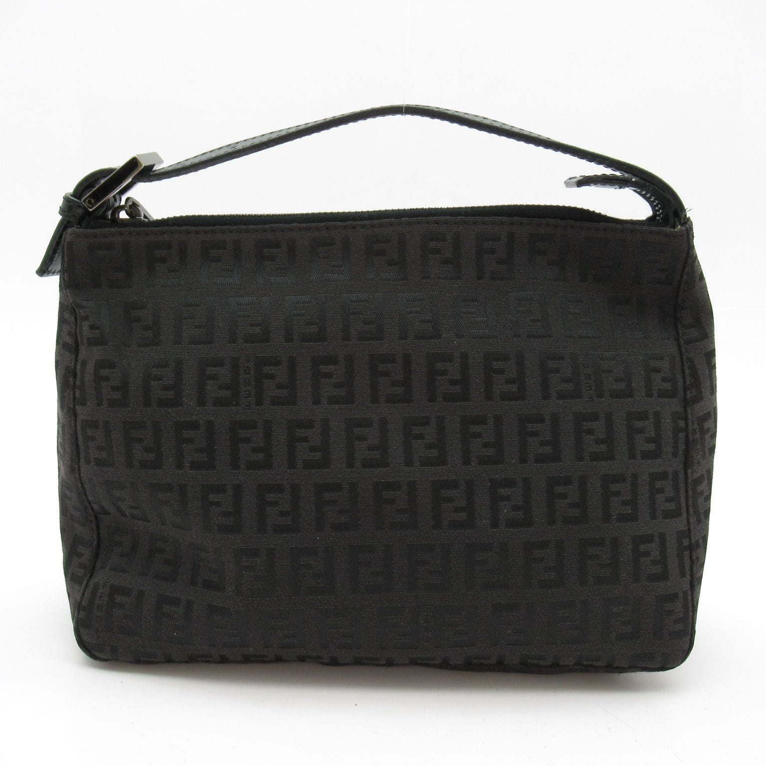 Fendi Zucchino Handbag Canvas Leather Black