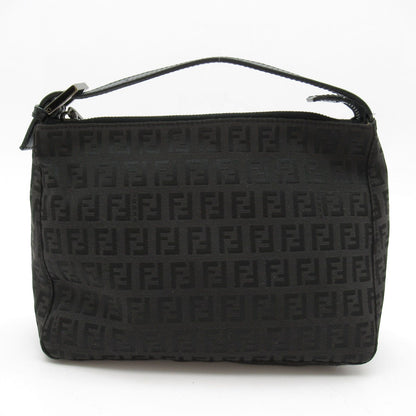 Fendi Zucchino Handbag Canvas Leather Black