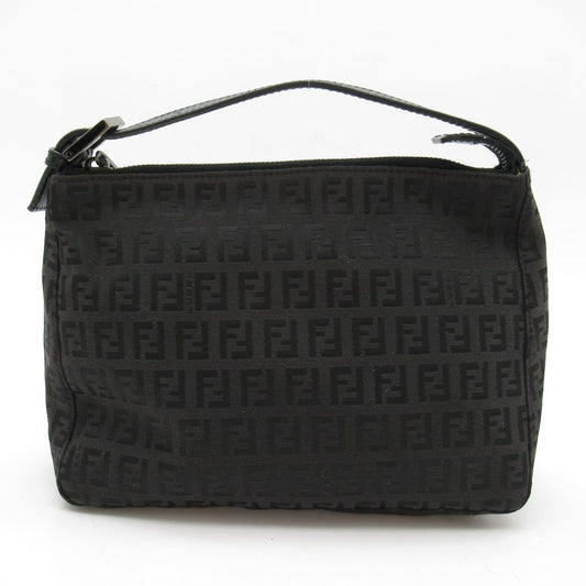 Fendi Zucchino Handbag Canvas Leather Black