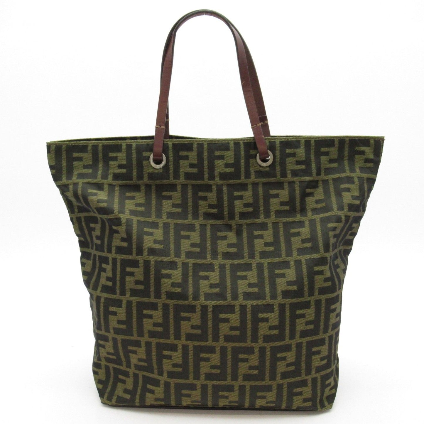 Fendi Zucca Tote Canvas Leather Handbag Brown