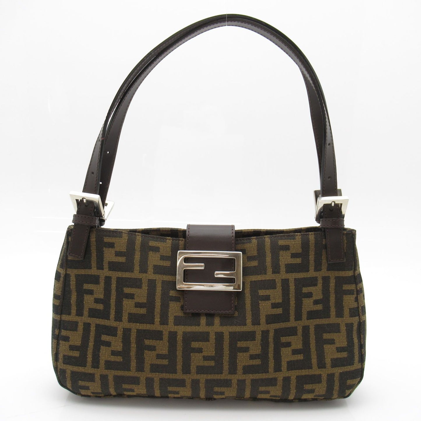 Fendi Zukka Shoulder Bag Canvas Leather Brown Black