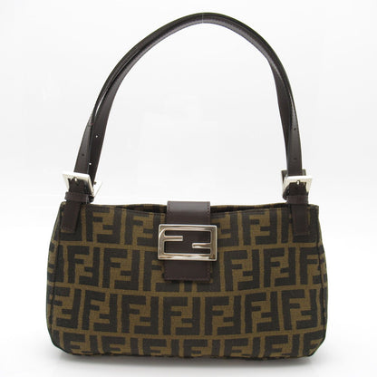 Fendi Zukka Shoulder Bag Canvas Leather Brown Black
