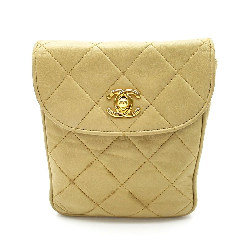 Chanel Quilted Waist Pouch Belt Bag Lambskin Beige
