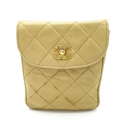 Chanel Quilted Waist Pouch Belt Bag Lambskin Beige