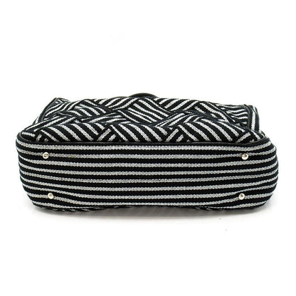 Chanel 2-Way Handbag Canvas Leather Tote Black Silver — view 6