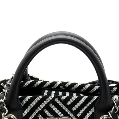 Chanel 2-Way Handbag Canvas Leather Tote Black Silver — view 2