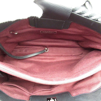 Chanel 2-Way Handbag Canvas Leather Tote Black Silver — view 7