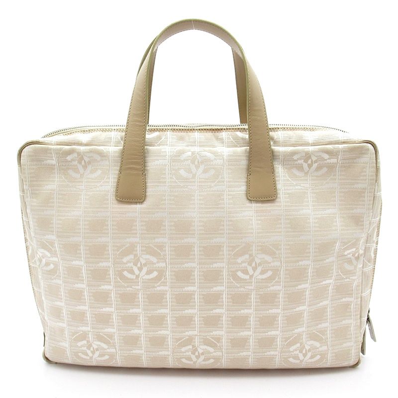 Chanel New Travel Line Briefcase Nylon Leather Handbag Beige Gold