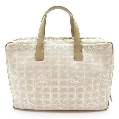 Chanel New Travel Line Briefcase Nylon Leather Handbag Beige Gold