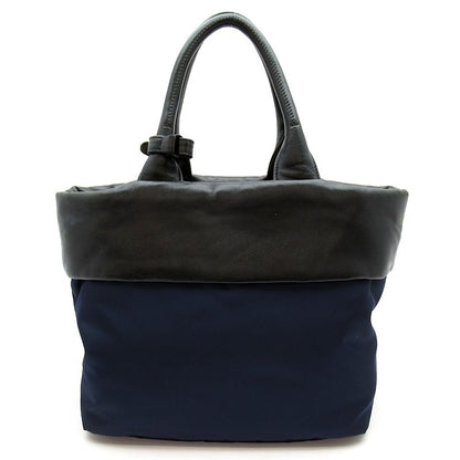 Prada Handbag Nylon Leather Tote Black Navy — view 4