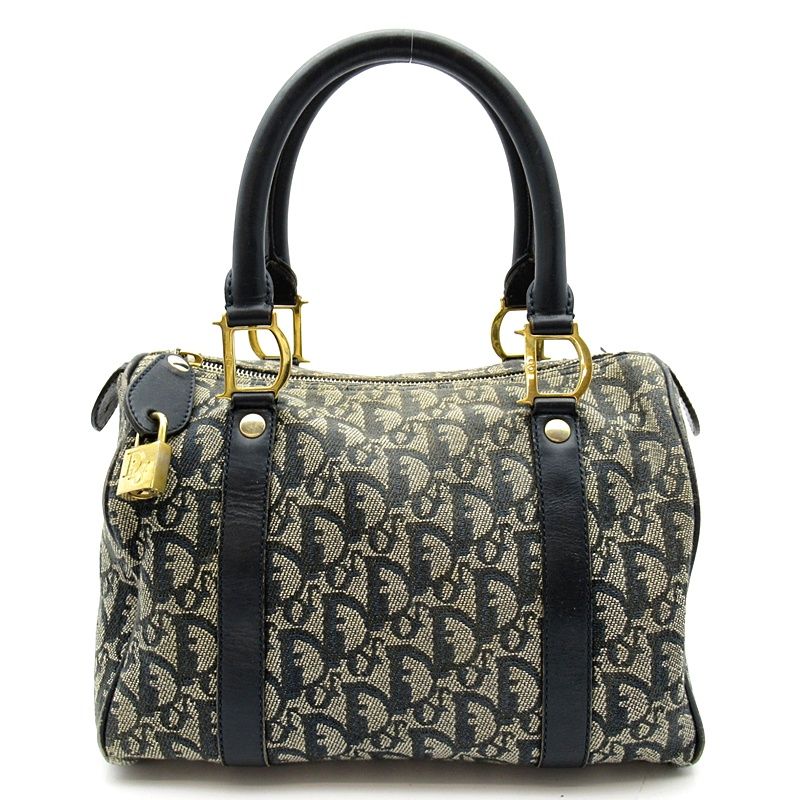 Dior Trotter Mini Boston Bag Canvas Leather Navy