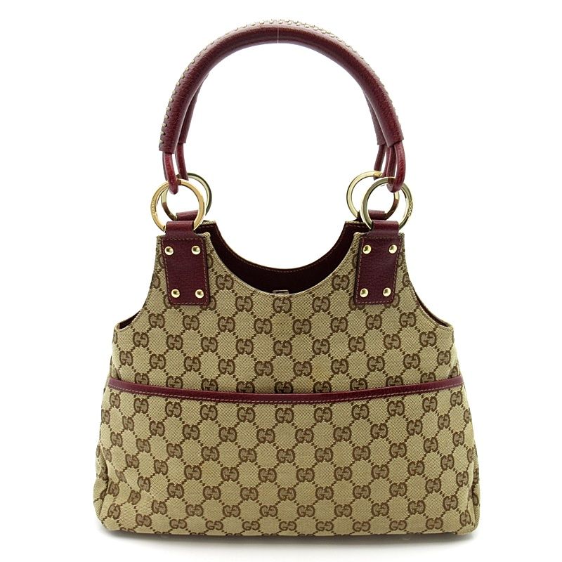 Gucci Handbag GG Canvas Leather Beige Bordeaux