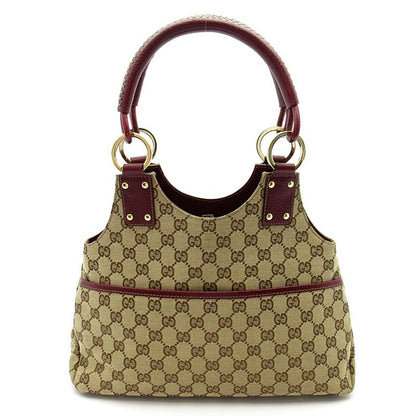 Gucci Handbag GG Canvas Leather Beige Bordeaux
