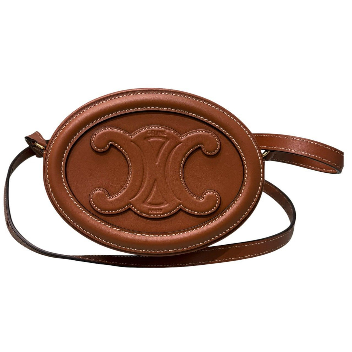 Celine Triomphe Oval Brown Leather Shoulder Bag