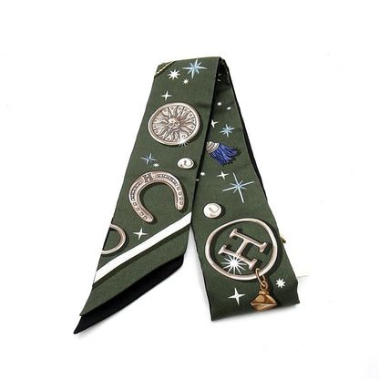 Hermes Twilly Scarf Se la Fet Silk 100% Black Khaki